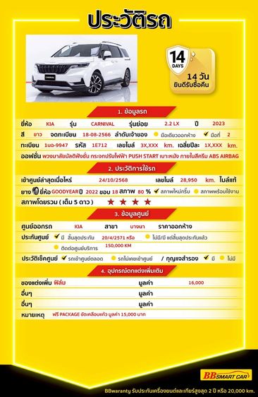 Kia Carnival 2023 2.2 LX Utility-car ดีเซล ไม่ติดแก๊ส เกียร์อัตโนมัติ ขาว รูปที่ 2