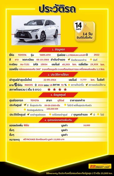 Toyota Yaris ATIV 2022 1.2 Premium Luxury Sedan เบนซิน ไม่ติดแก๊ส เกียร์อัตโนมัติ ขาว รูปที่ 2