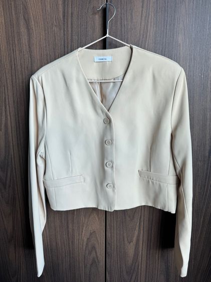 แขนยาว เหลือง ฟรีไซส์ เสื้อเชิ้ตและเสื้อผู้หญิง เสื้อสูททรงครอปแบรนด์เกาหลี FAWZIA