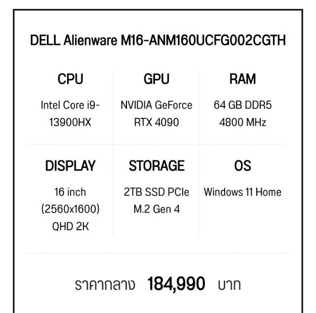 (RTX 4090) ALIENWARE  M16 (DARK METALLIC MOON) รูปที่ 11
