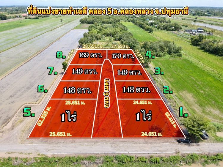 ที่ดินคลอง 5 ใกล้มอเตอร์เวย์แบ่งขาย