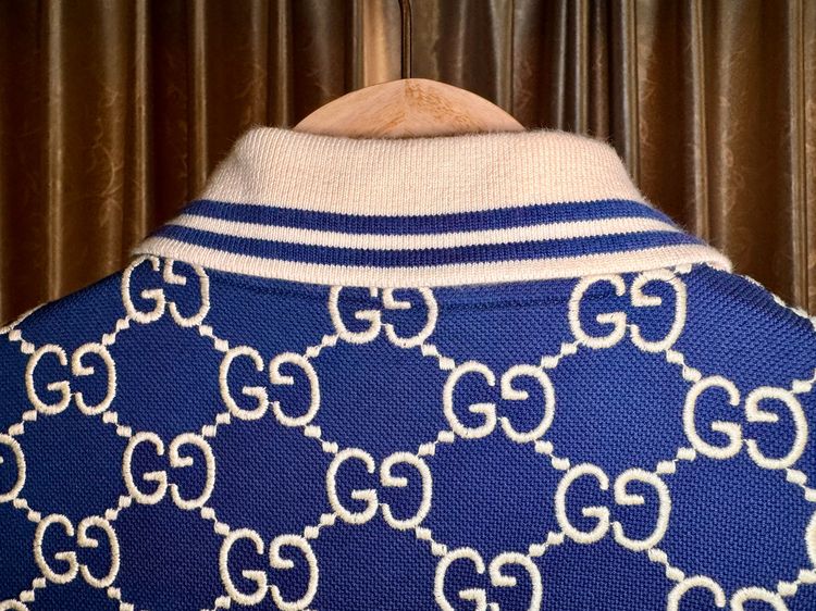 Gucci GG Monogram Polo Shirt – Navy Blue – Excellent Condition รูปที่ 4