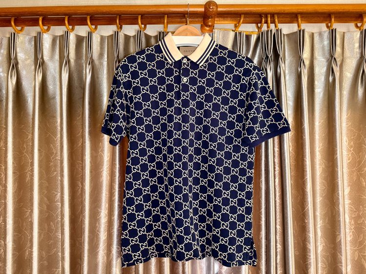 อื่นๆ เสื้อทีเชิ้ต Gucci GG Monogram Polo Shirt – Navy Blue – Excellent Condition