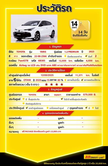 Toyota Yaris 2023 1.2 Premium Sedan เบนซิน ไม่ติดแก๊ส เกียร์อัตโนมัติ ขาว รูปที่ 2