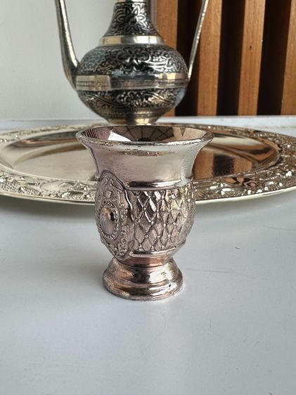 ชุดกาน้ำชา สไตล์ตุรกี ถาดเหล็ก ตัวกาและถ้วยน้ำชาทองเหลืองชุปฉลุลาย รูปที่ 15