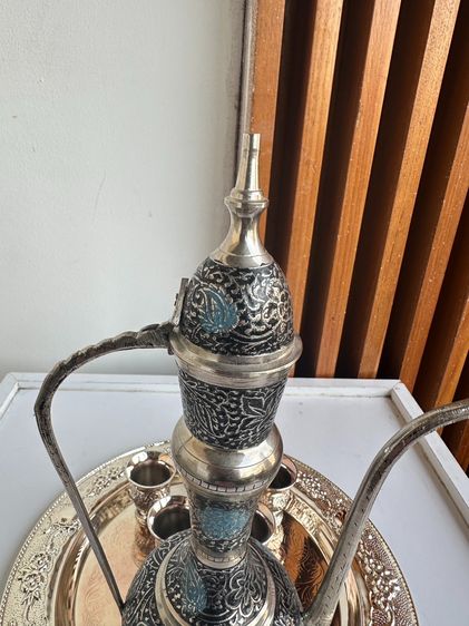 ชุดกาน้ำชา สไตล์ตุรกี ถาดเหล็ก ตัวกาและถ้วยน้ำชาทองเหลืองชุปฉลุลาย รูปที่ 5