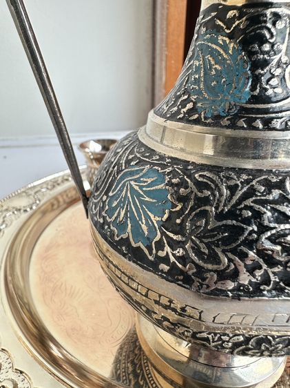 ชุดกาน้ำชา สไตล์ตุรกี ถาดเหล็ก ตัวกาและถ้วยน้ำชาทองเหลืองชุปฉลุลาย รูปที่ 13