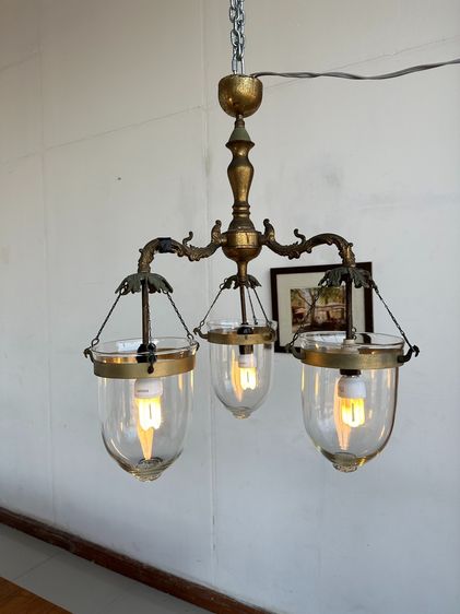 อื่นๆ โคมไฟติดเพดาน สไตล์วินเทจ โป๊ะถ้วยแก้วใส โครงโคมเหล็กผสมสแตนเลสสีทอง