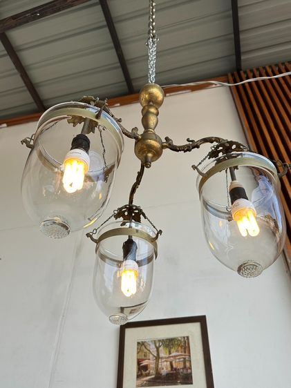 โคมไฟติดเพดาน สไตล์วินเทจ โป๊ะถ้วยแก้วใส โครงโคมเหล็กผสมสแตนเลสสีทอง รูปที่ 7
