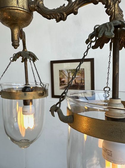 โคมไฟติดเพดาน สไตล์วินเทจ โป๊ะถ้วยแก้วใส โครงโคมเหล็กผสมสแตนเลสสีทอง รูปที่ 5