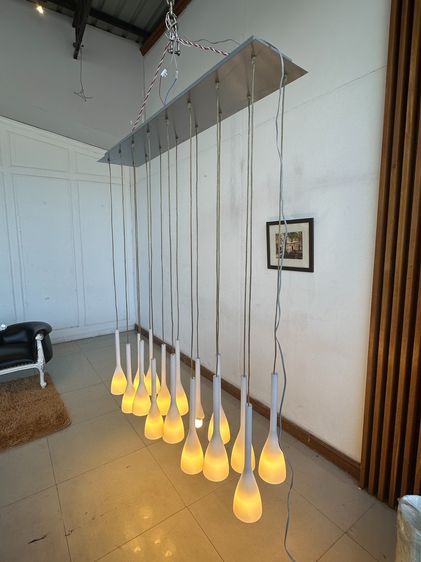 โคมไฟแขวน โคมแก้วทรงแชมเปญ สีขาว โครงเหล็ก สายไฟปรับระยะได้ รูปที่ 3