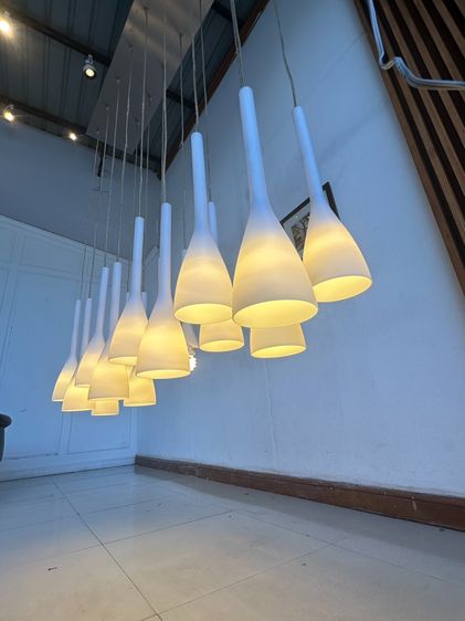 โคมไฟแขวน โคมแก้วทรงแชมเปญ สีขาว โครงเหล็ก สายไฟปรับระยะได้ รูปที่ 12