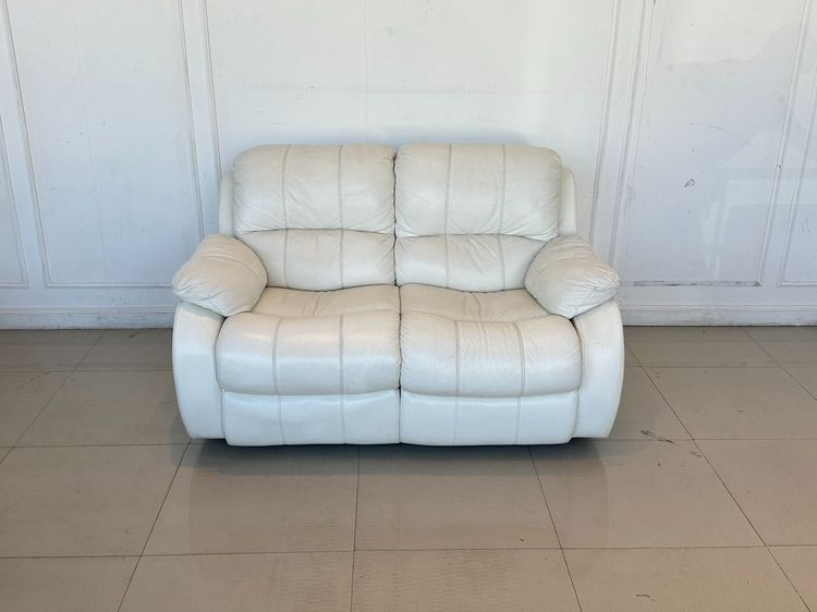 โซฟา 2 ที่นั่ง ปรับเอนนอนได้ เบาะหนังแท้ผิวสัมผัส โครงไม้จริง ขาเหล็ก  รูปที่ 2