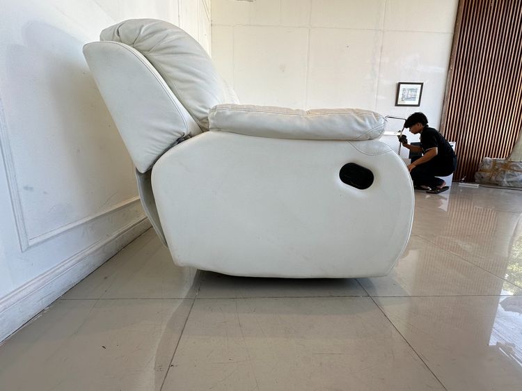 โซฟา 2 ที่นั่ง ปรับเอนนอนได้ เบาะหนังแท้ผิวสัมผัส โครงไม้จริง ขาเหล็ก  รูปที่ 11