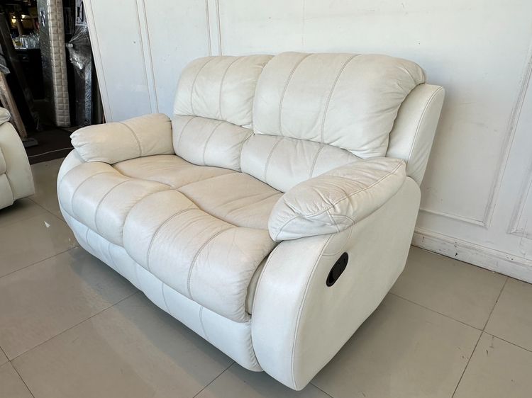 โซฟา 2 ที่นั่ง ปรับเอนนอนได้ เบาะหนังแท้ผิวสัมผัส โครงไม้จริง ขาเหล็ก  รูปที่ 4