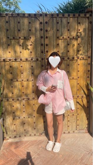 เสื้อเชิ้ตแขนยาวลายทางชมพูขาว รูปที่ 4