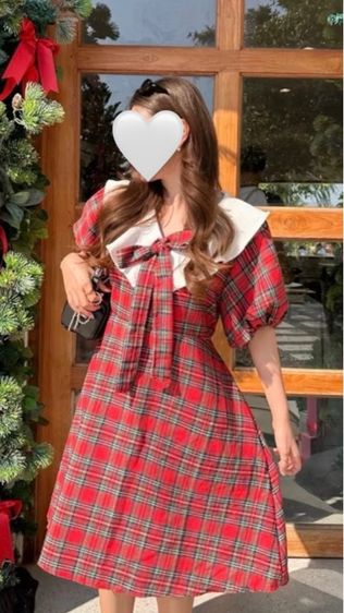 ชุดเดรสคอปก ลายสก๊อตแดง รูปที่ 3