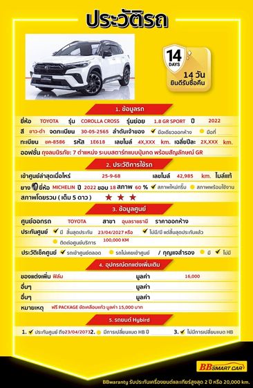 Toyota Corolla Cross 2022 1.8 Hybrid Premium Safety GR Sport Utility-car ไฮบริด ไม่ติดแก๊ส เกียร์อัตโนมัติ ขาว รูปที่ 2