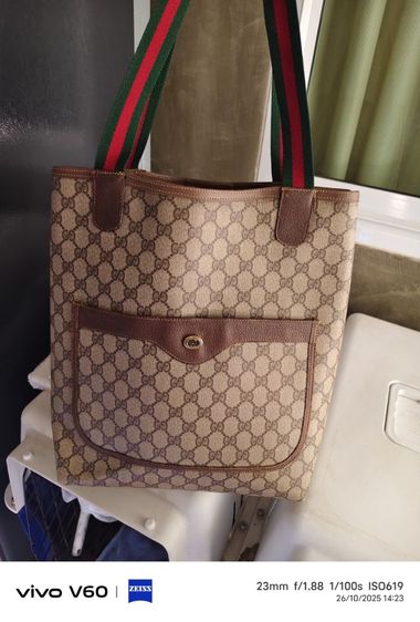 ไม่ระบุ น้ำตาล หนังแท้ Old gucci tote bagแท้