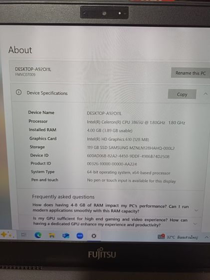Notebook Fujitsu. Futro mu937 รูปที่ 9