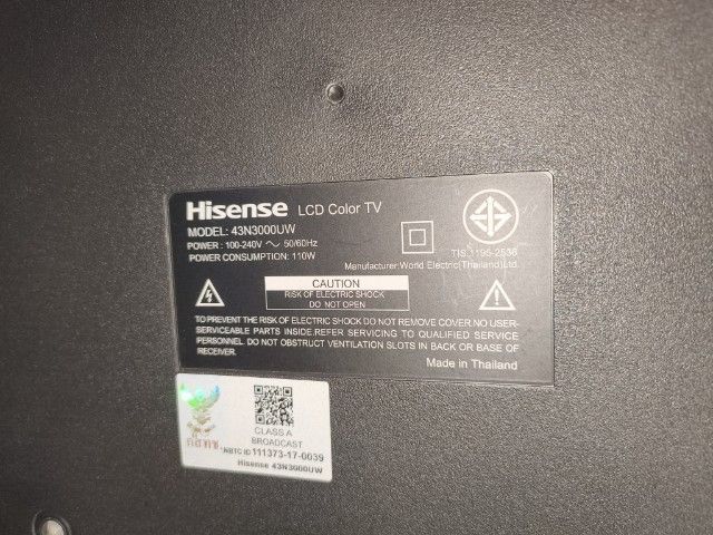 (ติดจอง)ขาย สมาร์ท ทีวี แอลอีดี hisense 43"  ใช้งานปกติ   มารับเอง รูปที่ 2