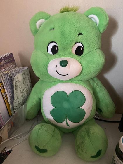ตุ๊กตาแคร์แบร์ตัวใหญ่​ Carebear เขียวใบโคลฟเวอร์ ตุ๊กตาแคร์แบร์ลิขสิทธิ์​แท้​ มือสอง