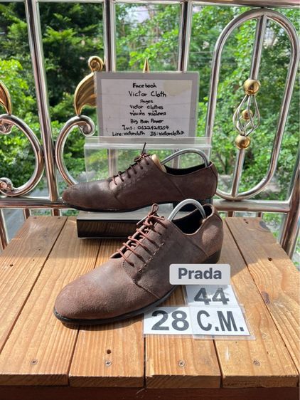 รองเท้าหนังแท้ Prada Sz.10us44eu28cm Made in Italy สีน้ำตาล สภาพสวย ไม่ขาดซ่อม ใส่ทำงานออกงานหล่อ