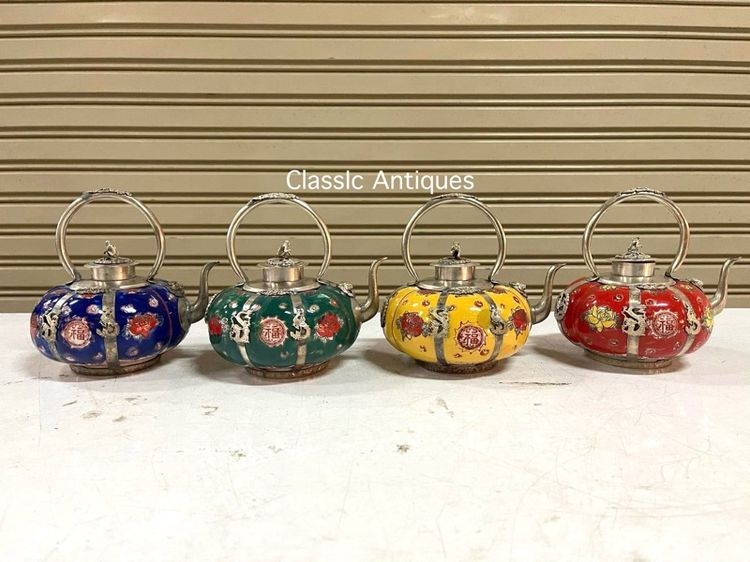 กาน้ำชา ฟักทอง กระเบื้องหุ้มกะไหล่เงิน รูปที่ 2