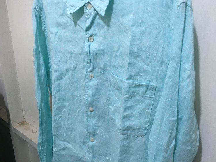 เสื้อเชิ้ตแขนยาว ผ้าลินิน แบรนด์ UNIQLO สีเขียวพาสเทล รูปที่ 5