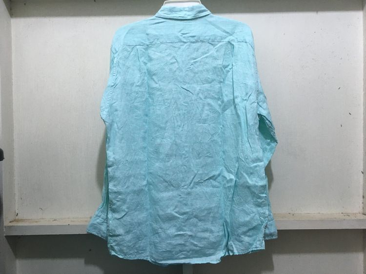 เสื้อเชิ้ตแขนยาว ผ้าลินิน แบรนด์ UNIQLO สีเขียวพาสเทล รูปที่ 2