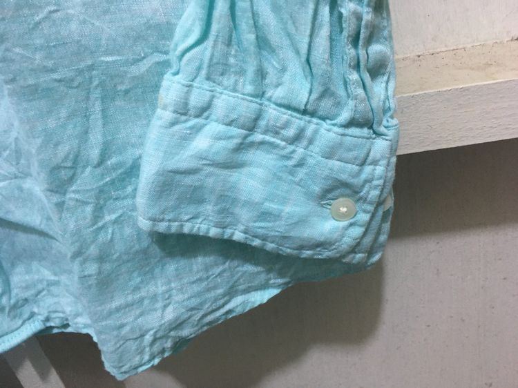 เสื้อเชิ้ตแขนยาว ผ้าลินิน แบรนด์ UNIQLO สีเขียวพาสเทล รูปที่ 6
