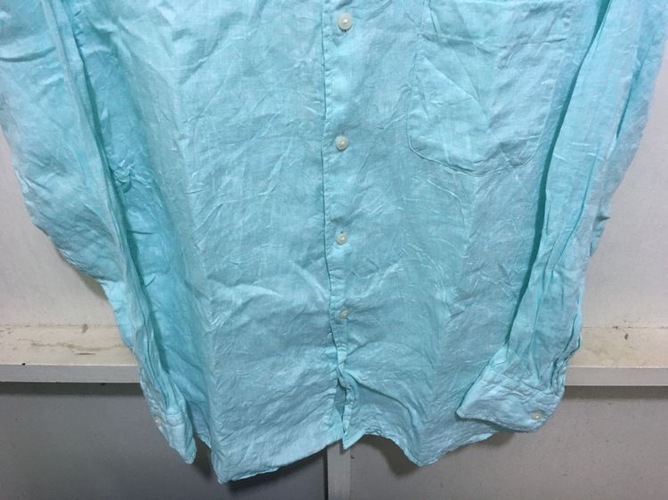 เสื้อเชิ้ตแขนยาว ผ้าลินิน แบรนด์ UNIQLO สีเขียวพาสเทล รูปที่ 4