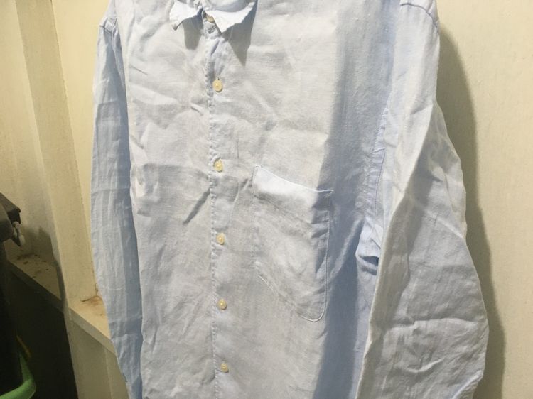 เสื้อเชิ้ตแขนยาว ผ้าลินิน แบรนด์ UNIQLO สีฟ้าพาสเทล รูปที่ 5