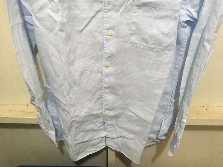 เสื้อเชิ้ตแขนยาว ผ้าลินิน แบรนด์ UNIQLO สีฟ้าพาสเทล รูปที่ 4