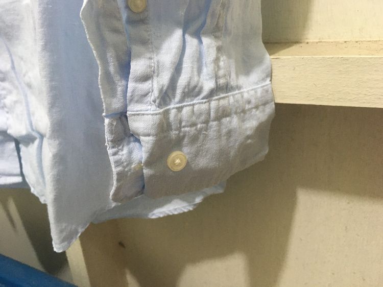 เสื้อเชิ้ตแขนยาว ผ้าลินิน แบรนด์ UNIQLO สีฟ้าพาสเทล รูปที่ 6