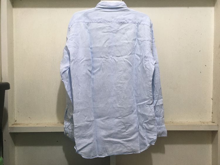 เสื้อเชิ้ตแขนยาว ผ้าลินิน แบรนด์ UNIQLO สีฟ้าพาสเทล รูปที่ 2