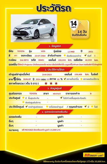 Toyota Vios 2021 1.5 Mid Sedan เบนซิน ไม่ติดแก๊ส เกียร์อัตโนมัติ เทา รูปที่ 2