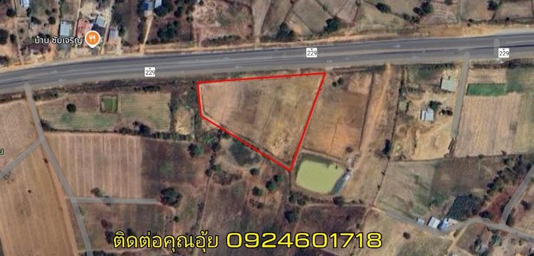 ขายที่ดินเปล่า 6.5 ไร่  ติดทางหลวง 229  ช่องสามหมอ-อ.มัญจาคีรี หน้ากว้าง 168 เมตร 