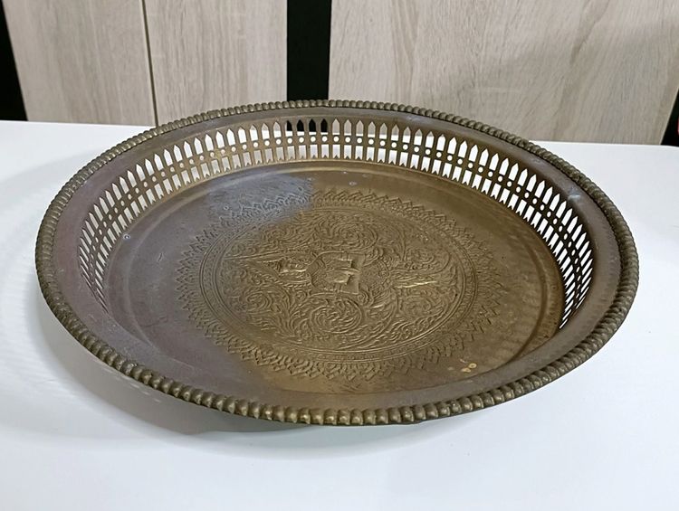 💟 ถาดทองเหลือง 12 นิ้ว ขาตุ่ม  รูปที่ 3