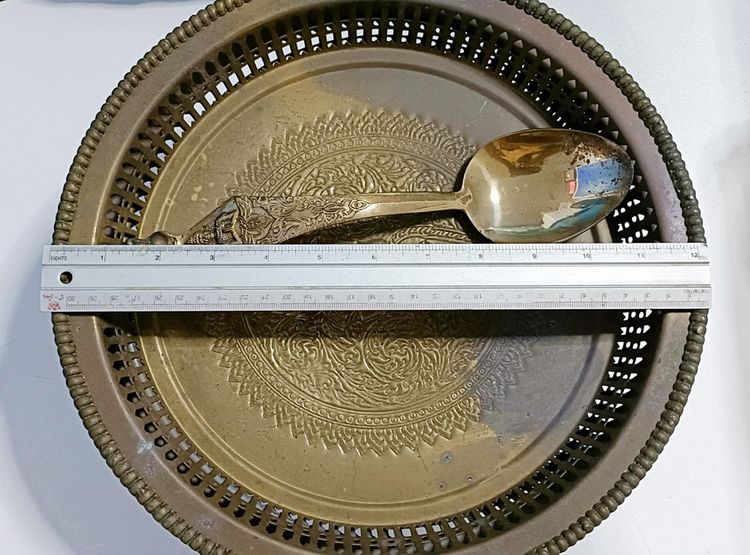 💟 ถาดทองเหลือง 12 นิ้ว ขาตุ่ม  รูปที่ 5