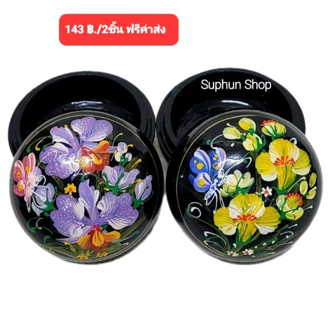 กล่องตลับไม้เพ้นท์ลาย3นิ้ว ตลับกลม3นิ้ว