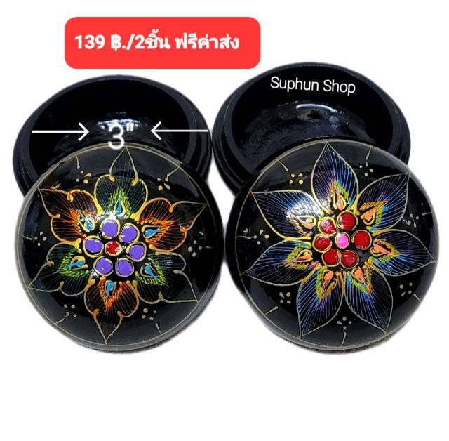 กล่องตลับไม้เพ้นท์ลาย3นิ้ว ตลับกลม3นิ้ว รูปที่ 3