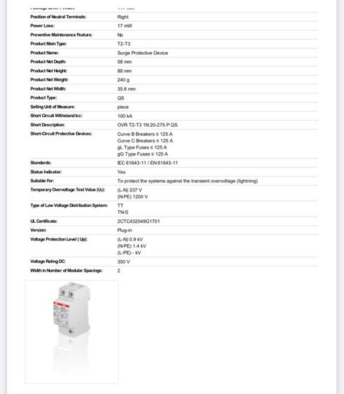 Surge Protection Device (SPD) -Surge arrestor อุปกรณ์ป้องกันแรงดันเกินชั่วขณะ -ฟ้าผ่า OVR T2-T3 1N 20-275 p qs รูปที่ 5