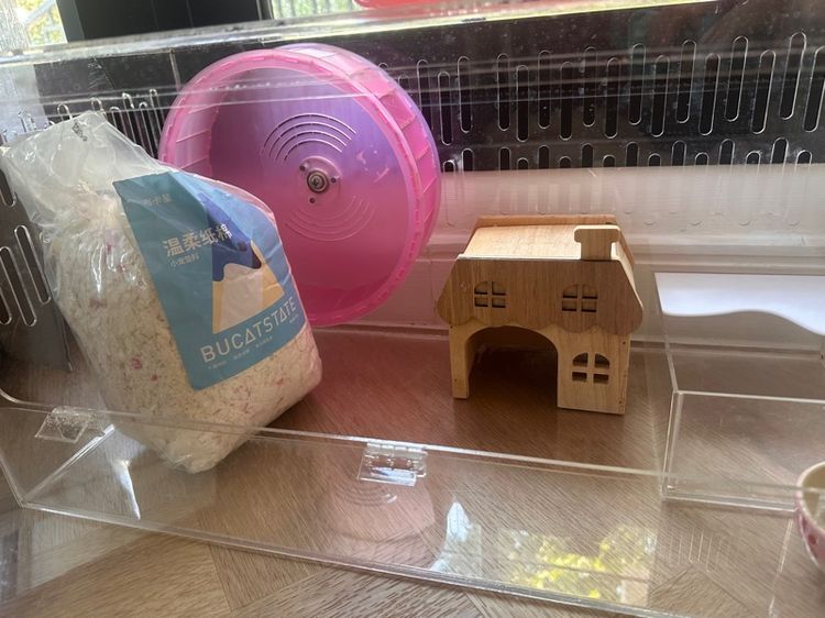 Hamster cage with feel and bedding and house รูปที่ 6