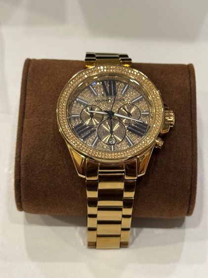 Michael Kors Wren Chronograph Crystal Pave Gold Dial Gold Steel Strap Watch For Women รูปที่ 2