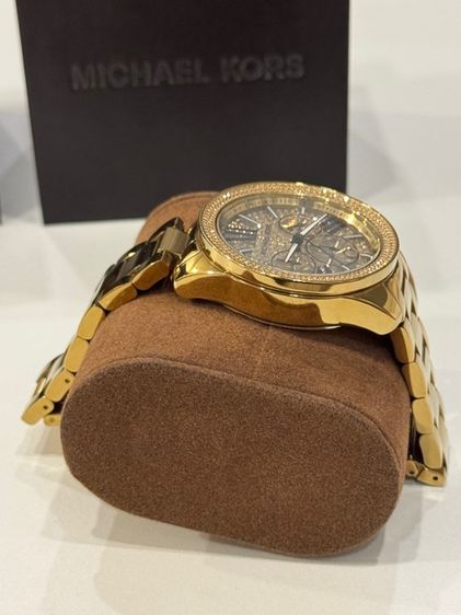 Michael Kors Wren Chronograph Crystal Pave Gold Dial Gold Steel Strap Watch For Women รูปที่ 3
