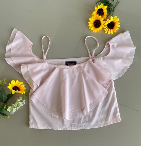 เสื้อผู้หญิง สายเดี่ยว มีระบาย สีชมพู มือสอง รูปที่ 2