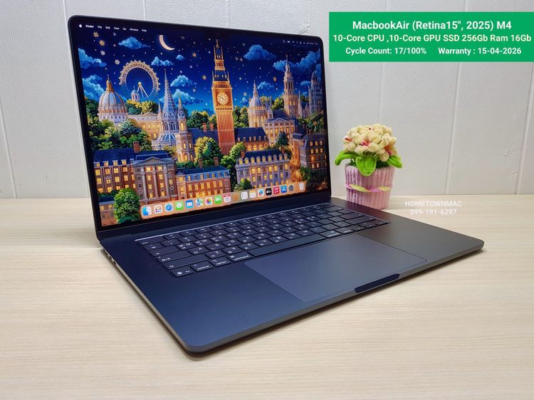 Apple Macbook Air แมค โอเอส 16 กิกะไบต์ อื่นๆ ใช่ MacbookAir (Retina15-inch, 2025) M4 10-Core CPU 10-Core GPU SSD 256Gb Ram 16Gb สี Midnight ใช้น้อย ประกันยาวข้ามปี
