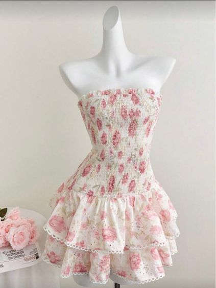 เดรสลายดอกสม็อคเอว S