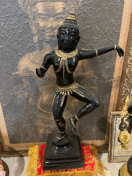 เทวรูปองค์กฤษณะนารายณ์ ปางร่ายรำศิลปะอินเดียใต้เนื้อทองเหลือง รูปที่ 6